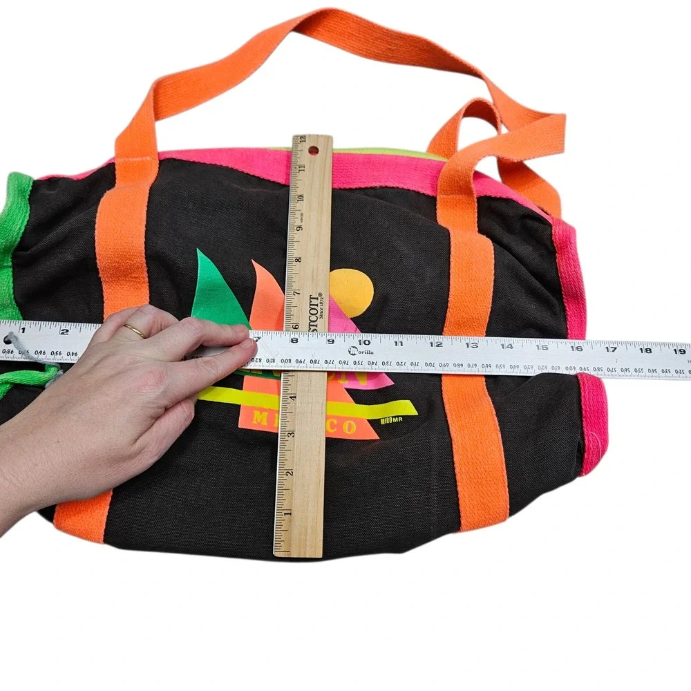 Vintage 80s 90 Cancun Mexico‎ Mini Duffel Bag Neon Trim Travel Beach Bag